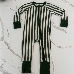 Striped Green and Cream Kids Footie
